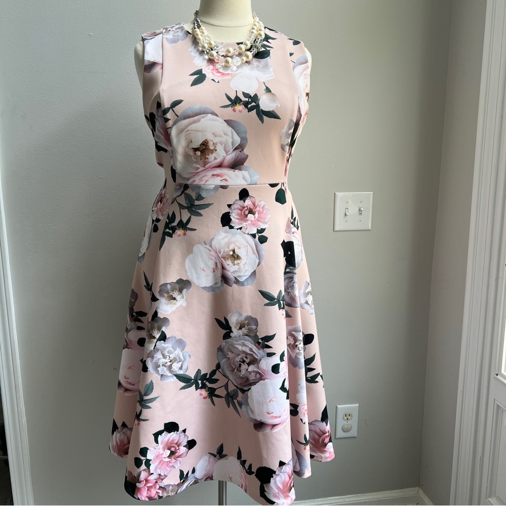 Calvin Klein Blush Floral Sleeveless Pink Dress Size 18W